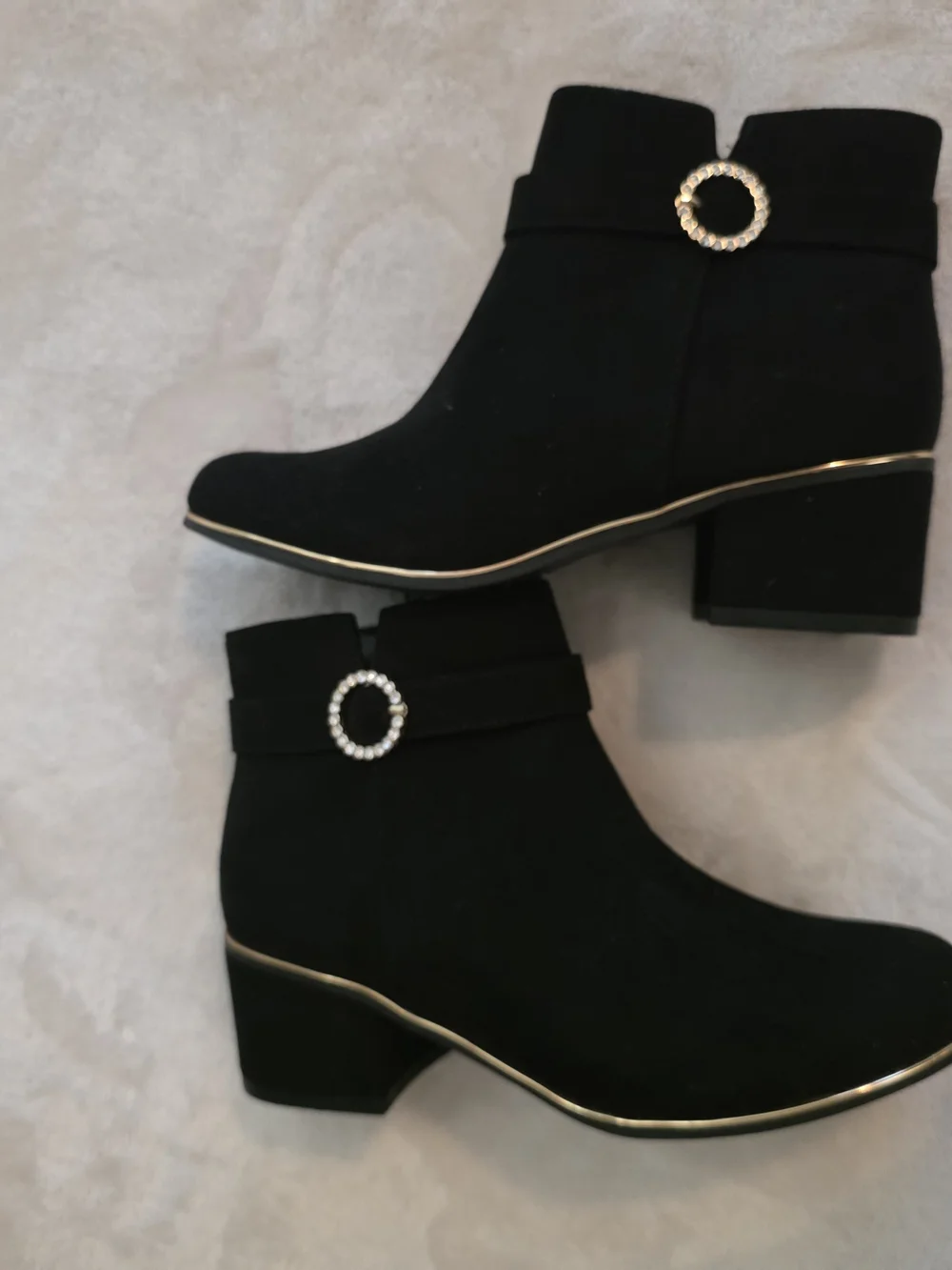Black Children's Place Ankle Boots with Decorative Rhinestone Ring